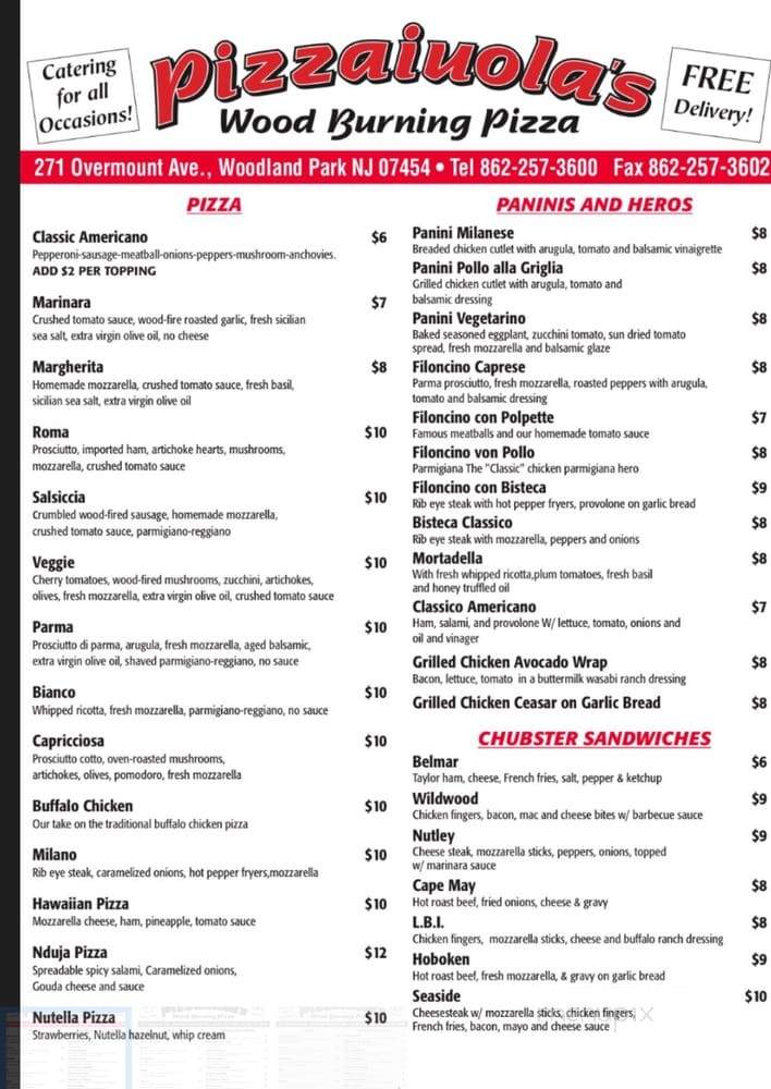 Pizzaiuolas Wood Burning Pizza - Woodland Park, NJ menu_pic