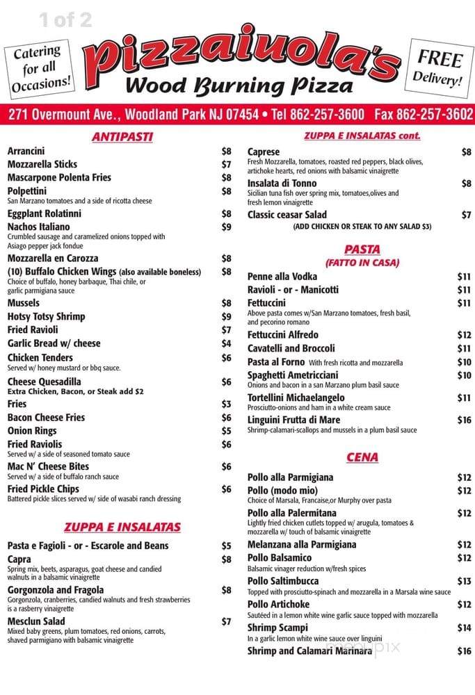 Pizzaiuolas Wood Burning Pizza - Woodland Park, NJ menu_pic