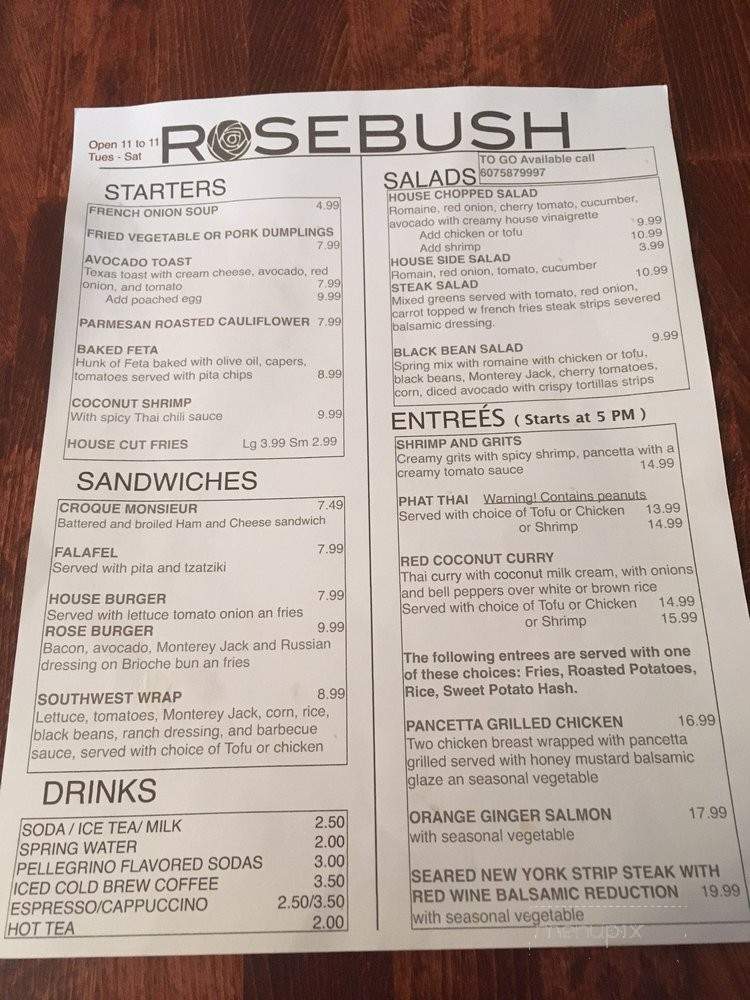 Rosebush - Alfred, NY menu_pic