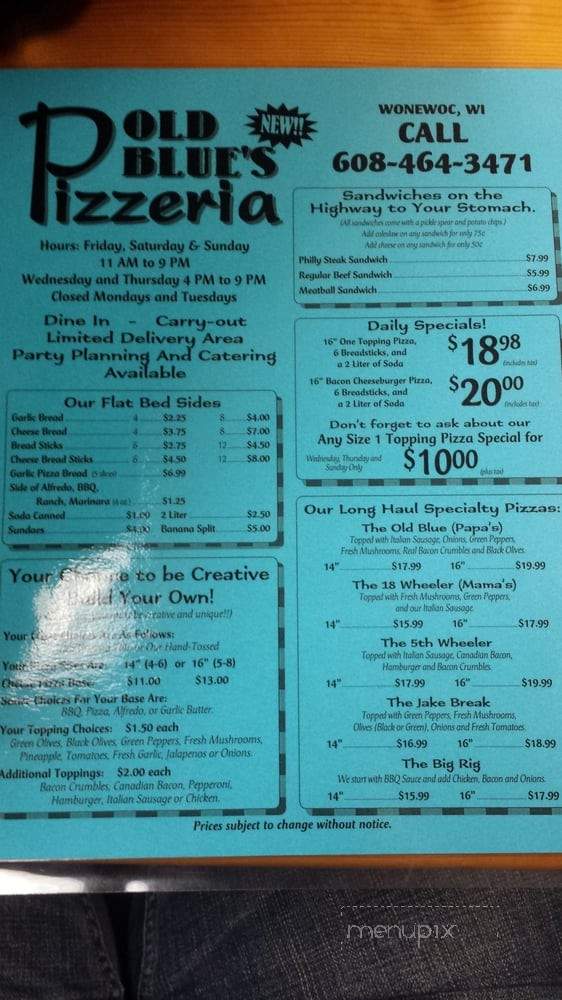 Old Blue's Pizzeria - Wonewoc, WI menu_pic