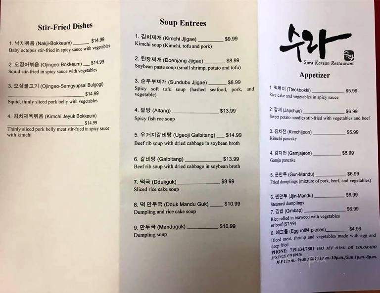 Sura Korean Restaurant - Colorado Springs, CO menu_pic