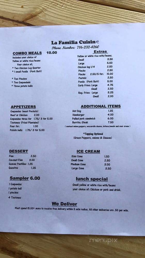 La Familia Cuisine - Westfield, NY menu_pic