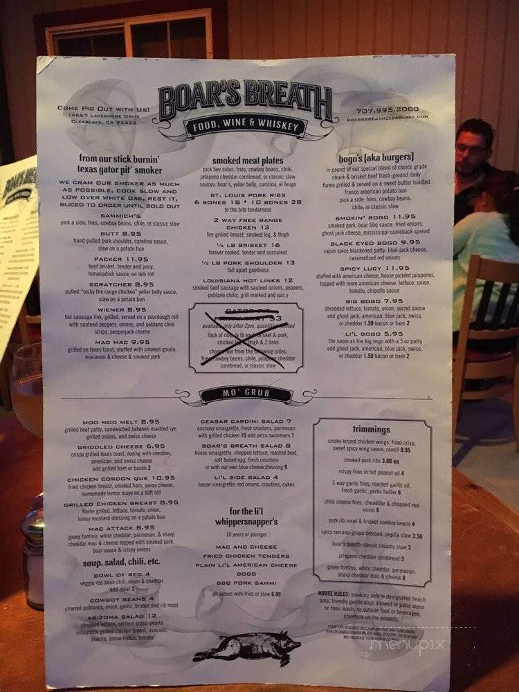 Boar's Breath Smokin BBQ - Clearlake, CA menu_pic
