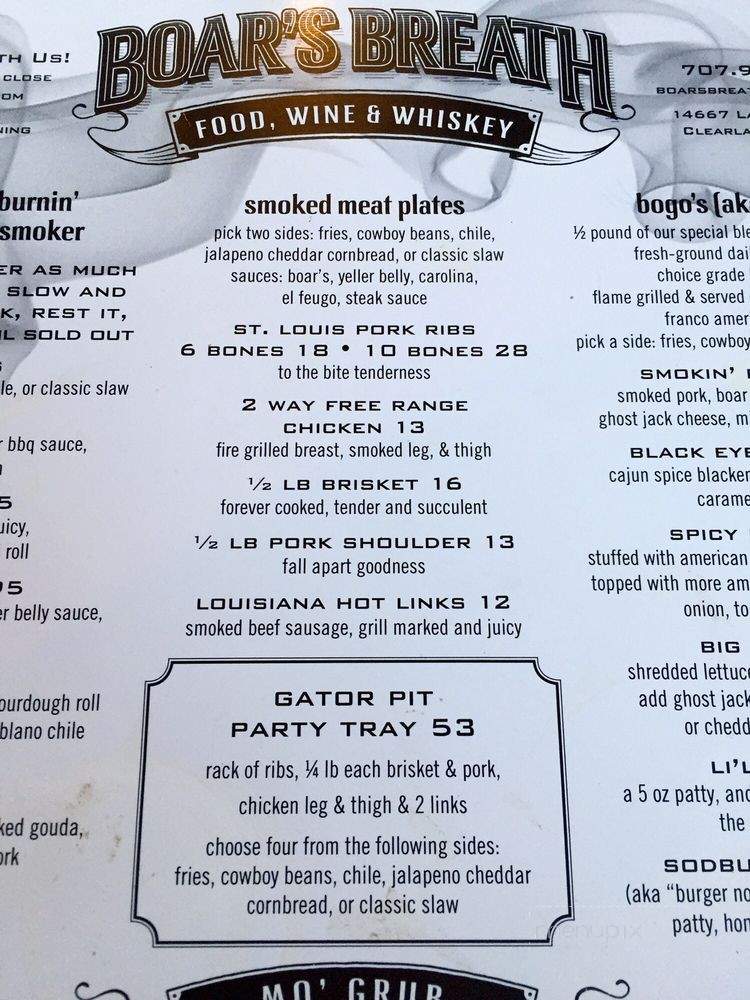 Boar's Breath Smokin BBQ - Clearlake, CA menu_pic