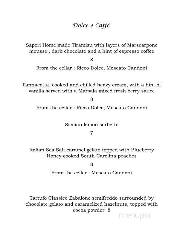 Sapori - Lexington, SC menu_pic