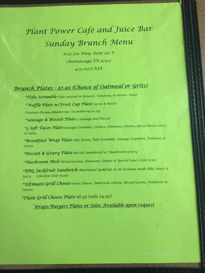 Plant Power Cafe & Juice Bar - Chattanooga, TN menu_pic