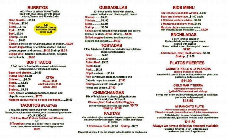 Mi Ranchito Tex Mex - Westfield, MA menu_pic