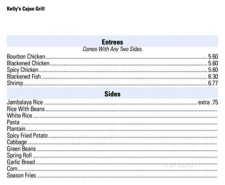 Kelly's Cajun Grill - Coral Gables, FL menu_pic