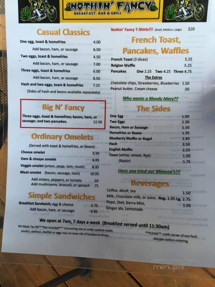 Nothing Fancy - Laconia, NH menu_pic