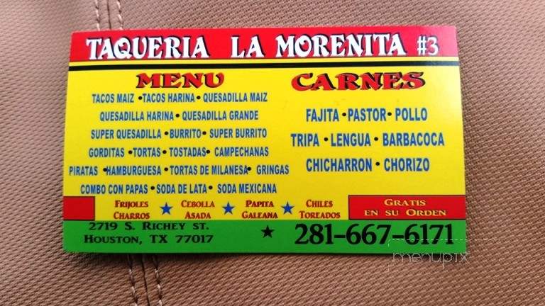 /29194004/Taqueria-La-Morenita-Menu-Houston-TX - Houston, TX