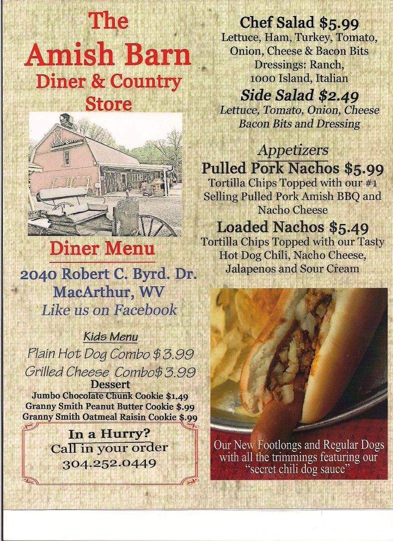 Amish Barn - Beckley, WV menu_pic