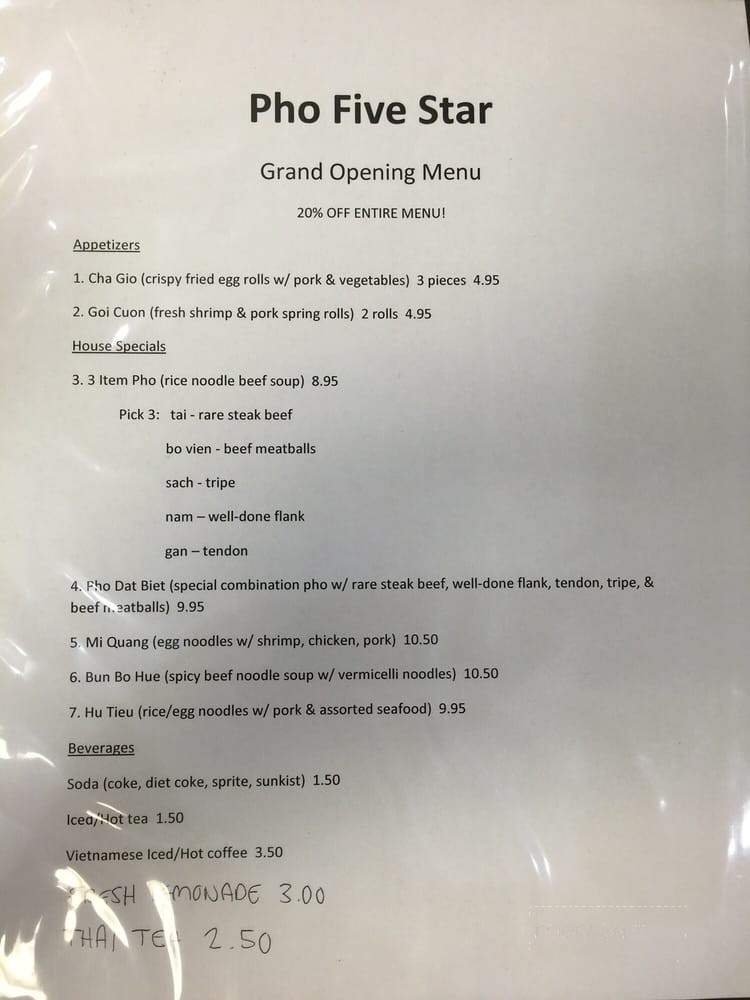 Pho five Star - Las Vegas, NV menu_pic