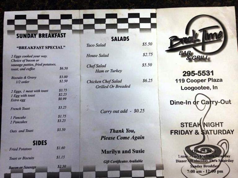 Break Time Bar and Grill - Cleveland, OH menu_pic