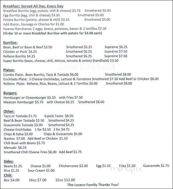 Lucero's Mexican Food - Westminster, CO menu_pic