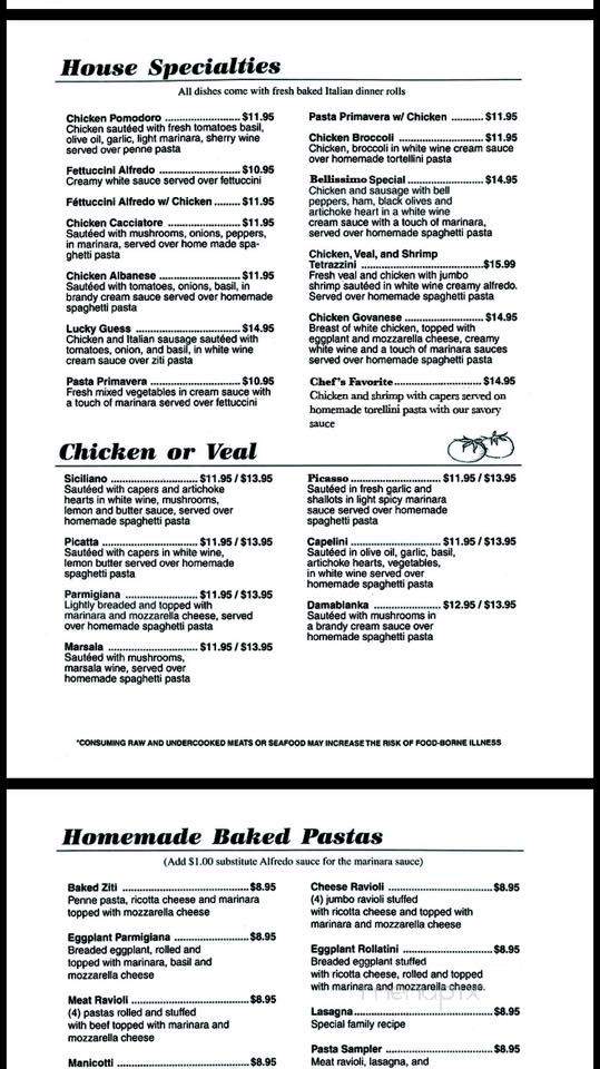 Bellissimo Italian Ristorante - Emporia, KS menu_pic