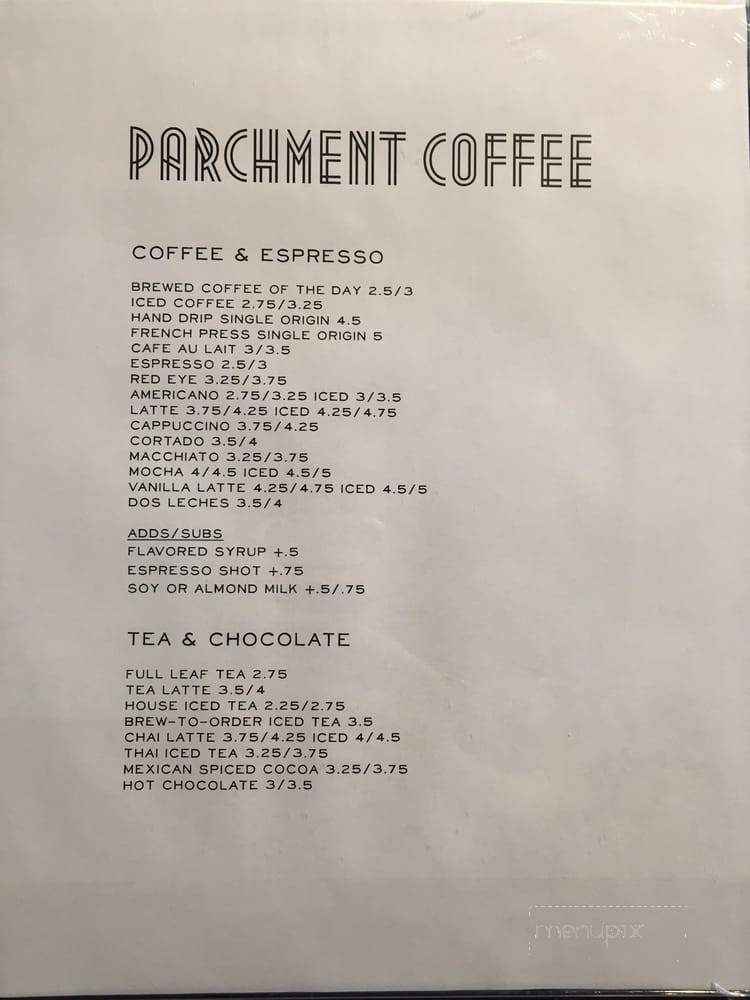 Parchment Coffee - Monrovia, CA menu_pic