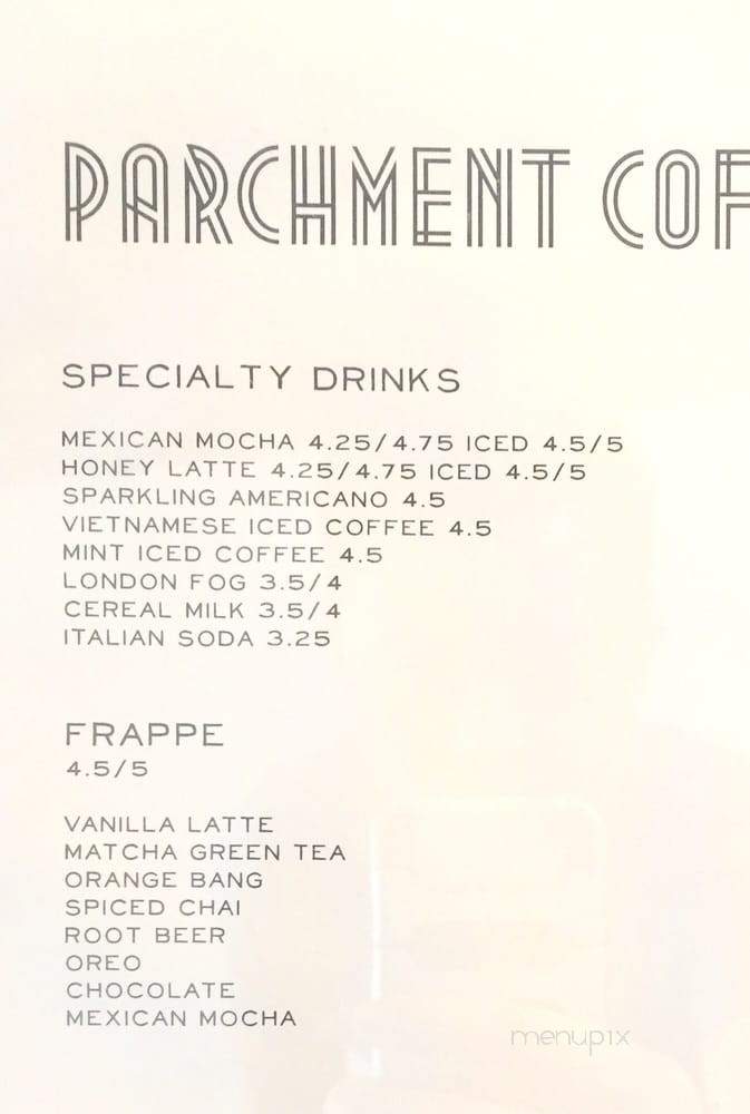 Parchment Coffee - Monrovia, CA menu_pic
