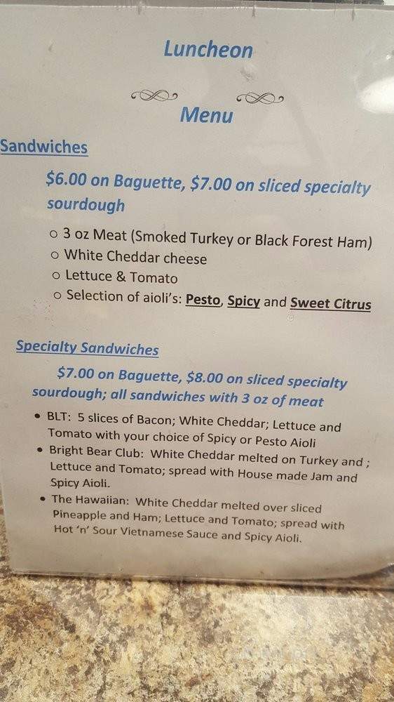 Bright Bear Bakery - Petaluma, CA menu_pic