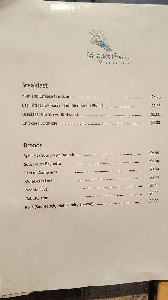 Bright Bear Bakery - Petaluma, CA menu_pic