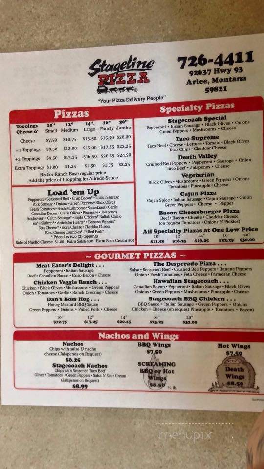 Stageline Pizza Arlee - Arlee, MT menu_pic