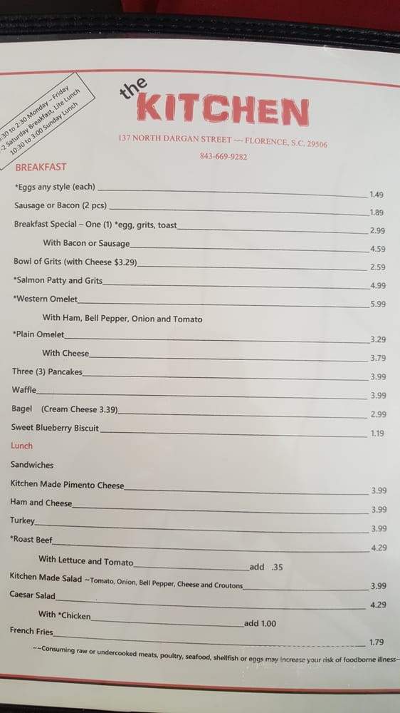 The Kitchen - Florence, SC menu_pic