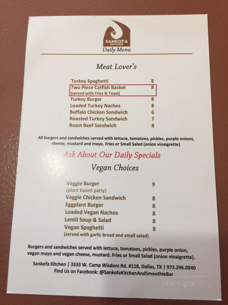 Sankofa Kitchen - Dallas, TX menu_pic