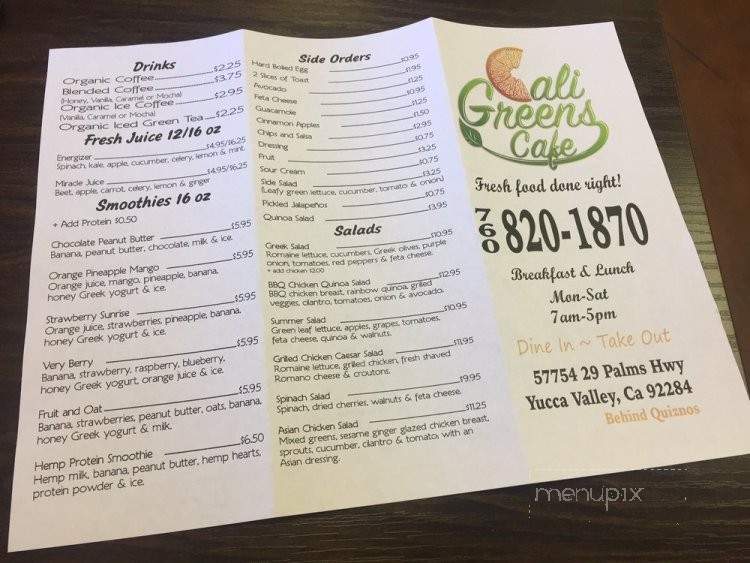 Cali Greens Cafe - Yucca Valley, CA menu_pic