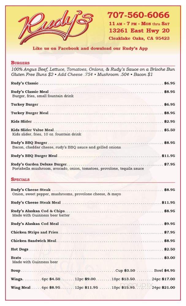 Rudy's Burgers - Clearlake Oaks, CA menu_pic