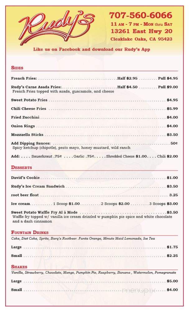 /29229261/Rudys-Burgers-Menu-Clearlake-Oaks-CA - Clearlake Oaks, CA