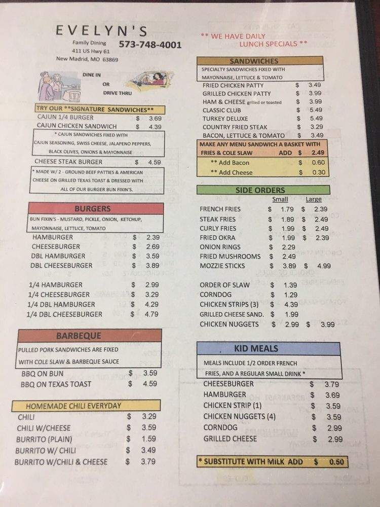 Evelyn's Diner - New Madrid, MO menu_pic