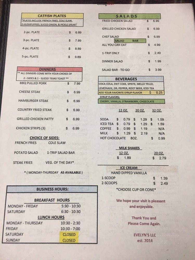Evelyn's Diner - New Madrid, MO menu_pic