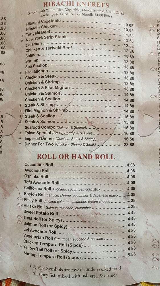 Tokyo Steakhouse And Sushi - Three Rivers, MI menu_pic