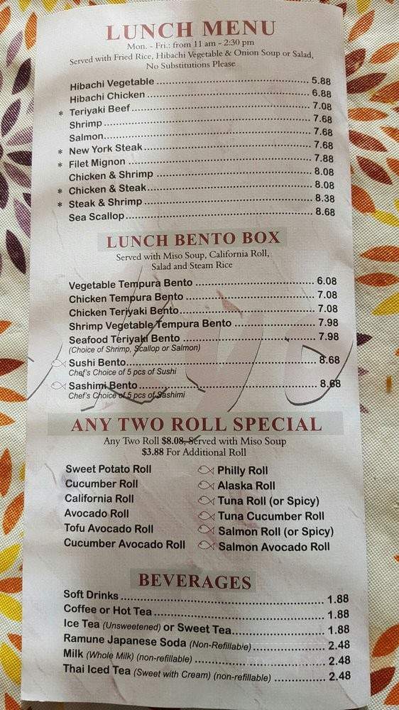 Tokyo Steakhouse And Sushi - Three Rivers, MI menu_pic