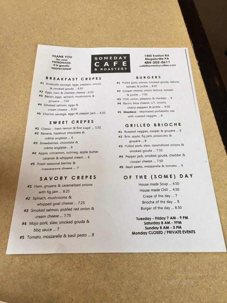 Someday Cafe & Roastery - Riegelsville, PA menu_pic