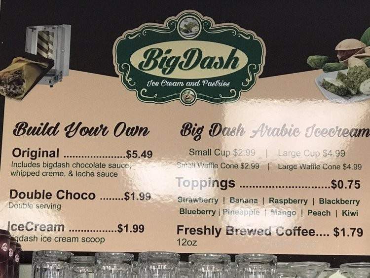 Menu of Bigdash Ice Cream & Pastries in Richardson, TX 75081