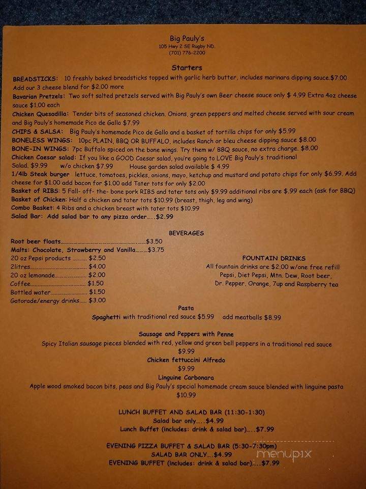 Big Pauly's - Rugby, ND menu_pic