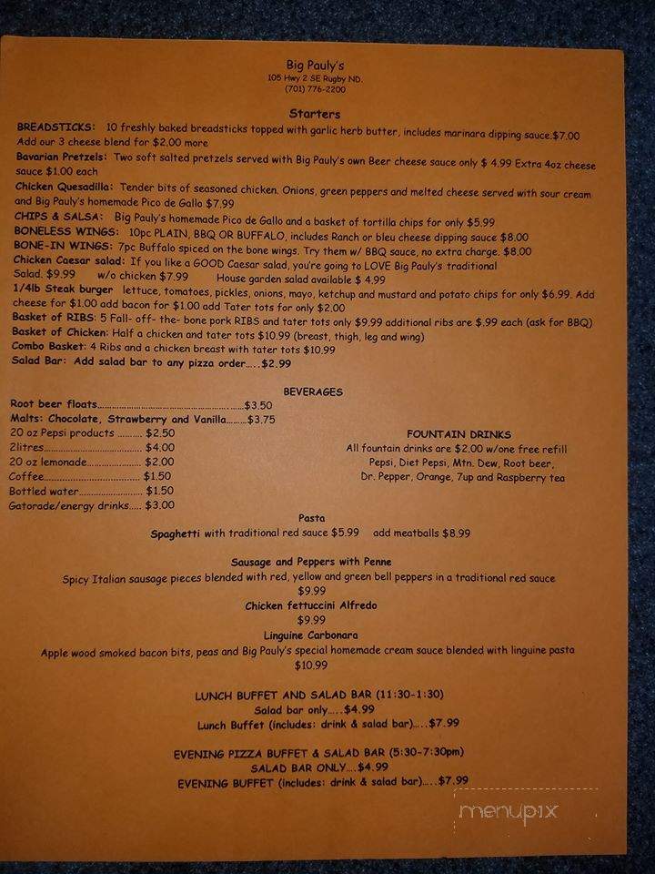 Big Pauly's - Rugby, ND menu_pic