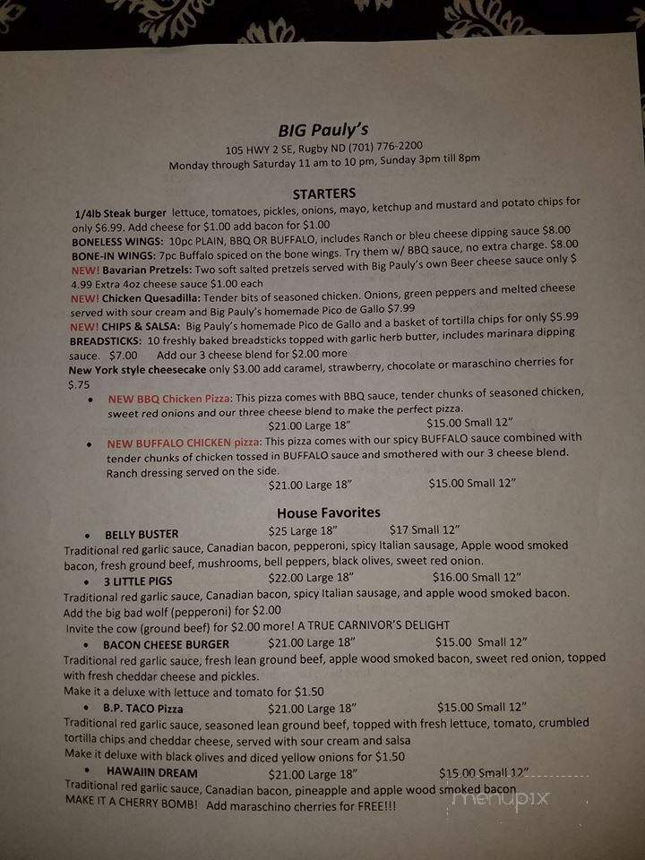 Big Pauly's - Rugby, ND menu_pic