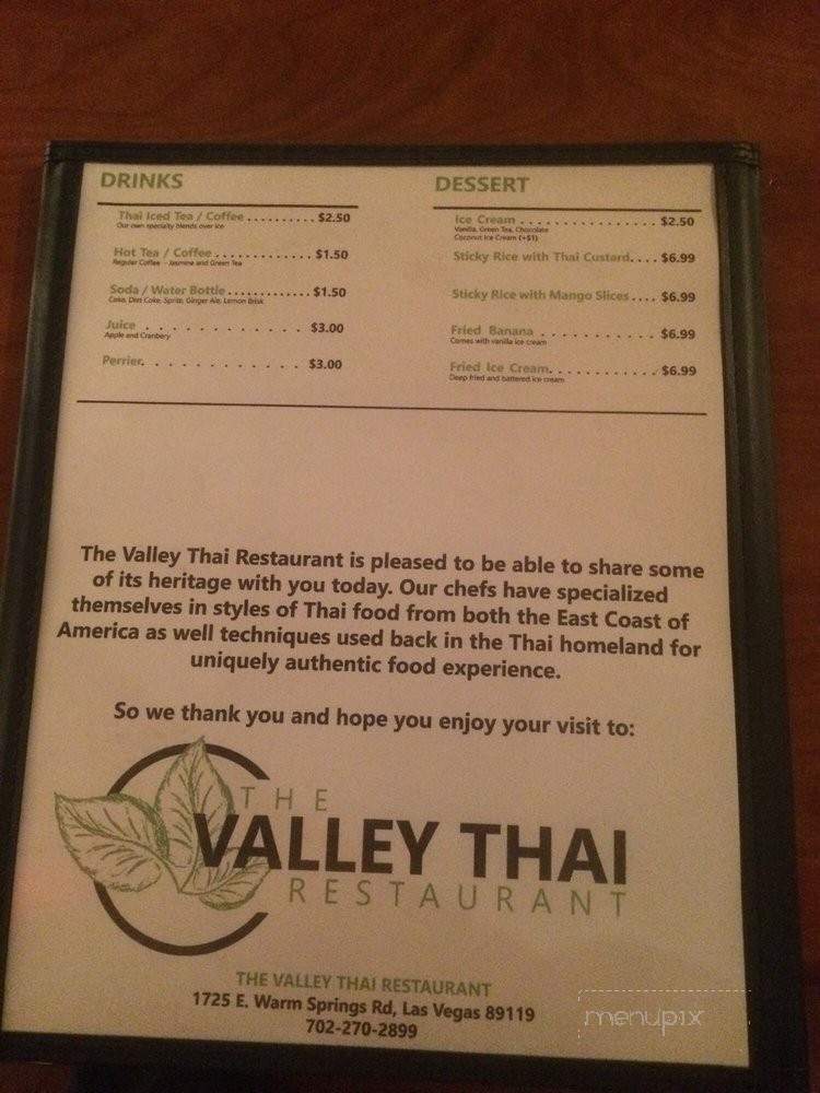 The Valley Thai Restaurant - Las Vegas, NV menu_pic