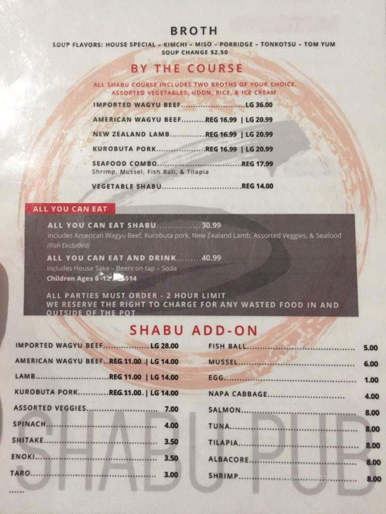 Shabu Pub - Sacramento, CA menu_pic