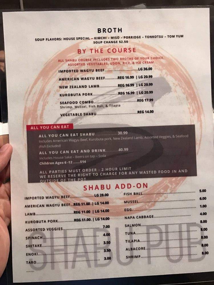 Shabu Pub - Sacramento, CA menu_pic