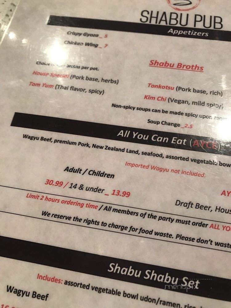 Shabu Pub - Sacramento, CA menu_pic