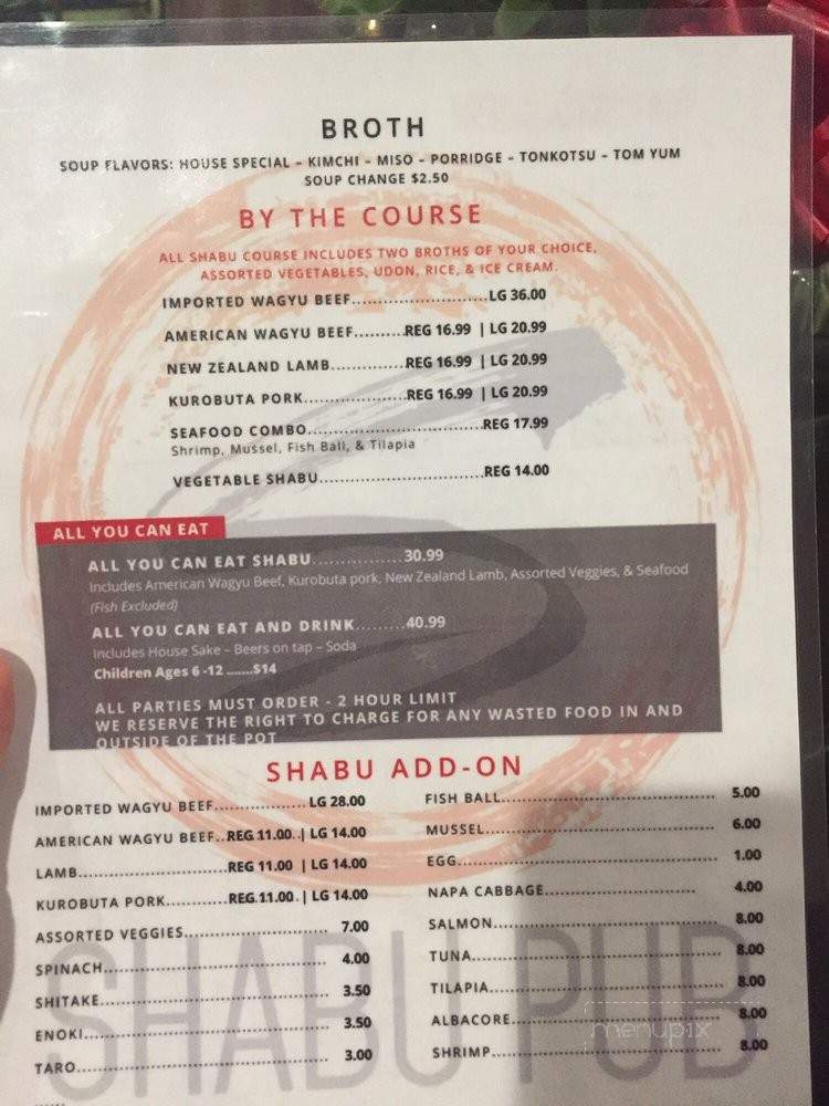 Shabu Pub - Sacramento, CA menu_pic