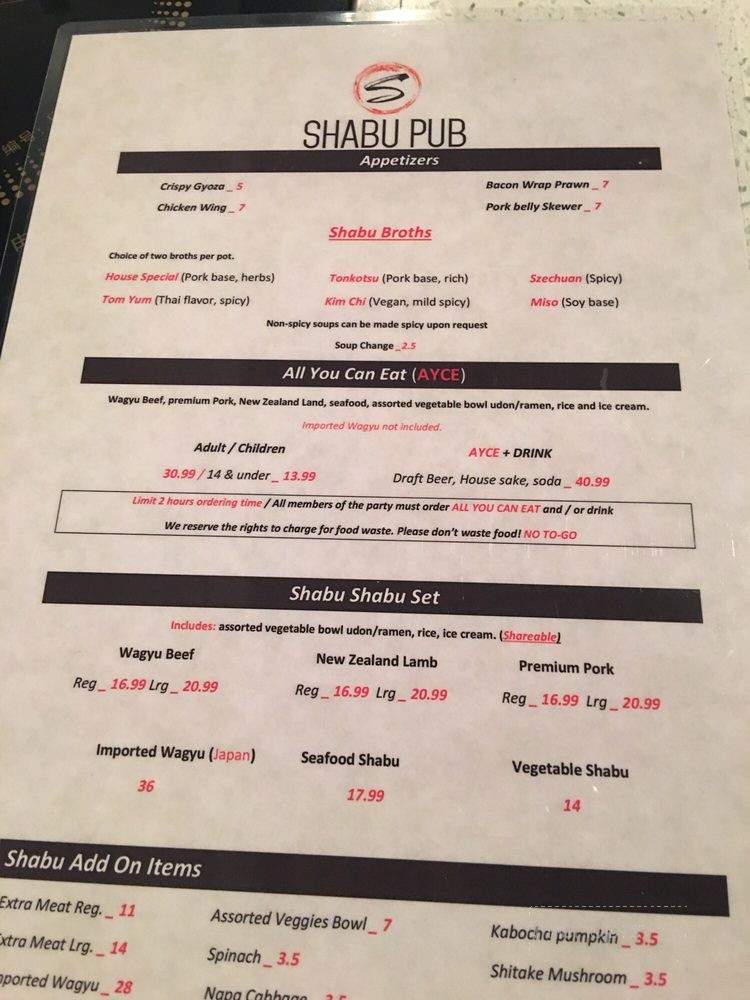 Shabu Pub - Sacramento, CA menu_pic