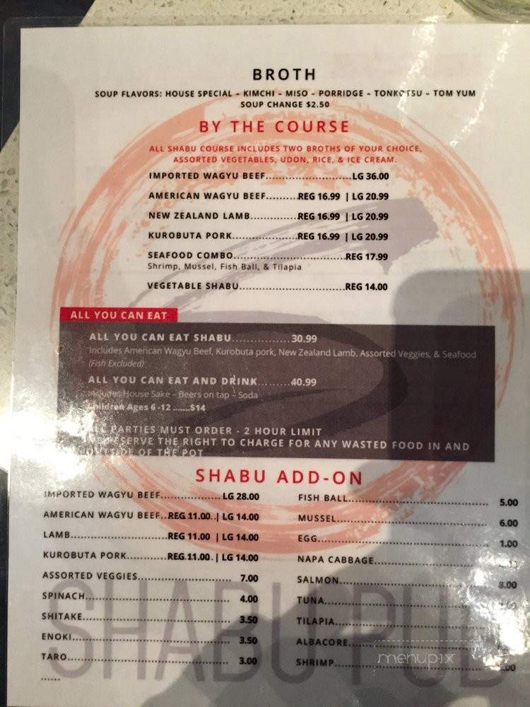 Shabu Pub - Sacramento, CA menu_pic