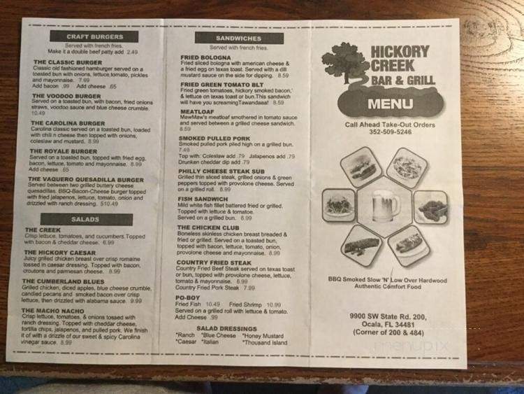 Hickory Creek Bar & Grill - Ocala, FL menu_pic