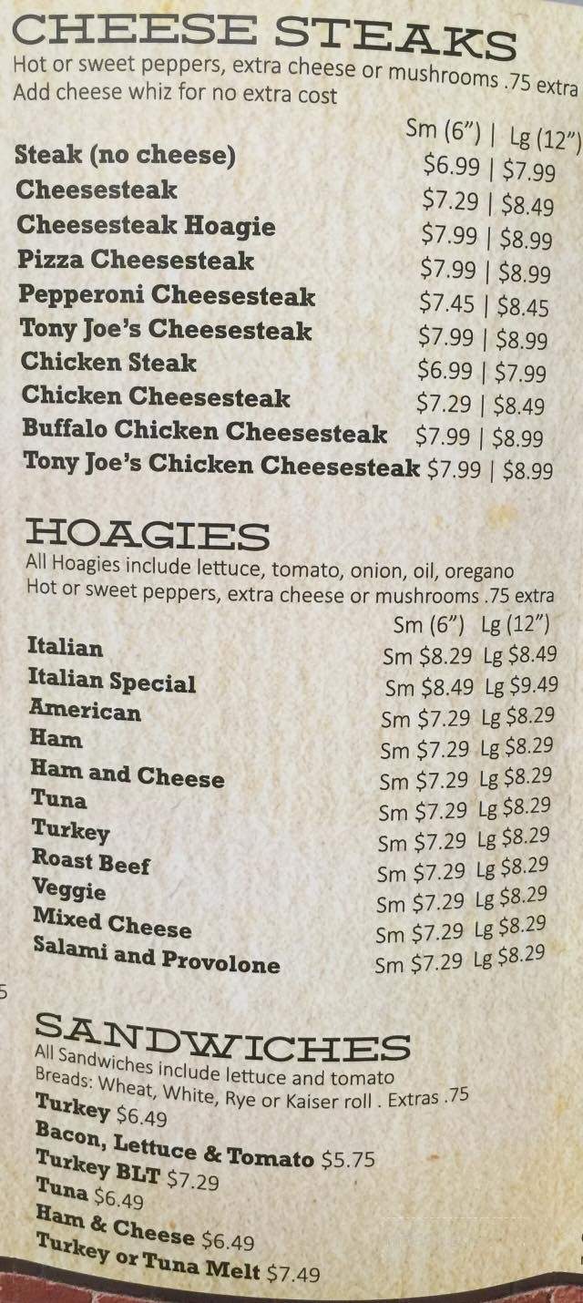 Tony Joes House of Great Eats - Pottstown, PA menu_pic