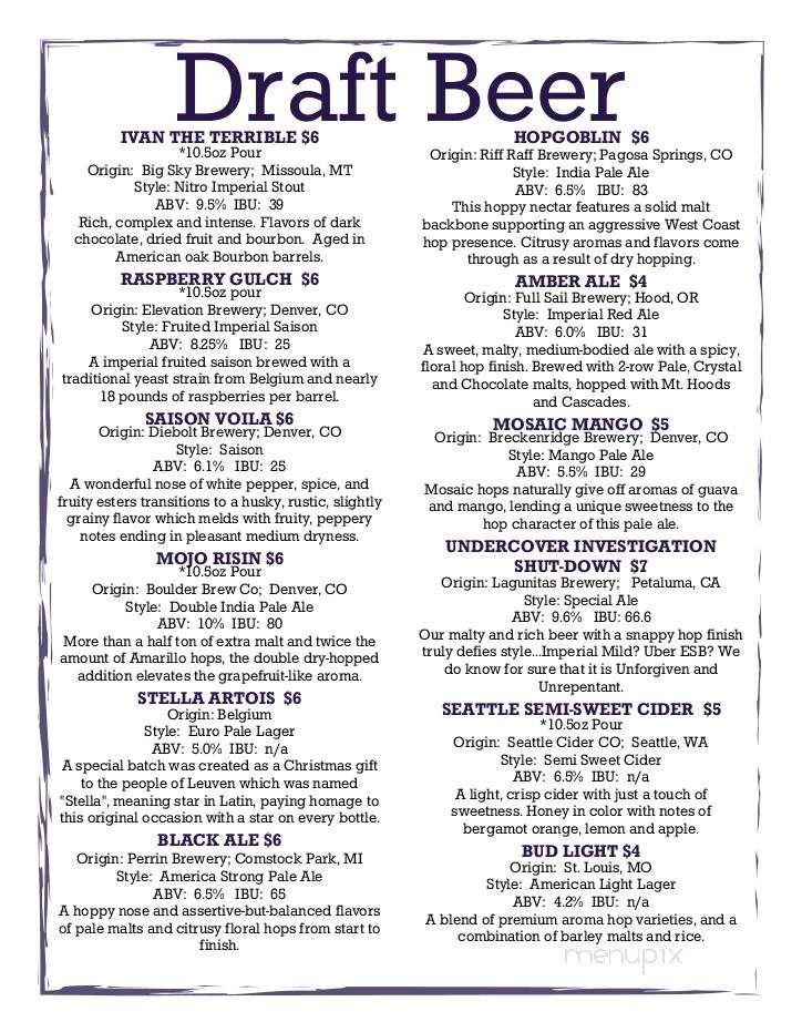 Midwestern Saloon - Denver, CO menu_pic
