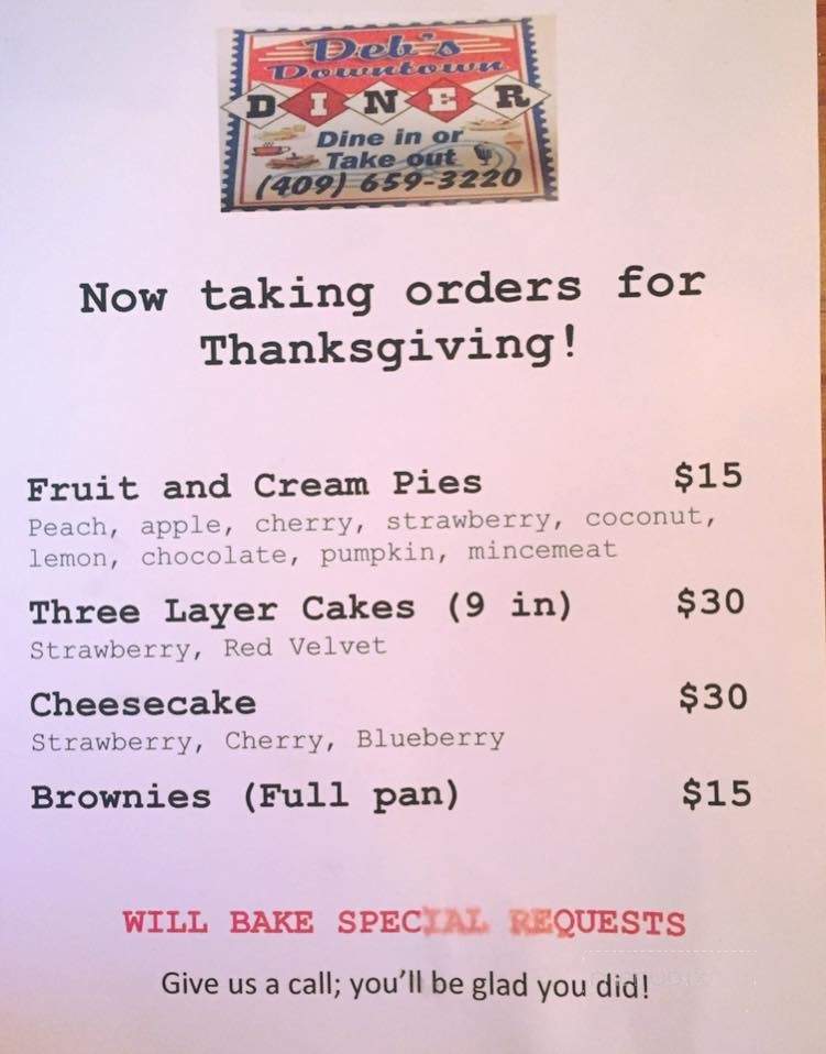 Deb's Downtown Diner - Spurger, TX menu_pic