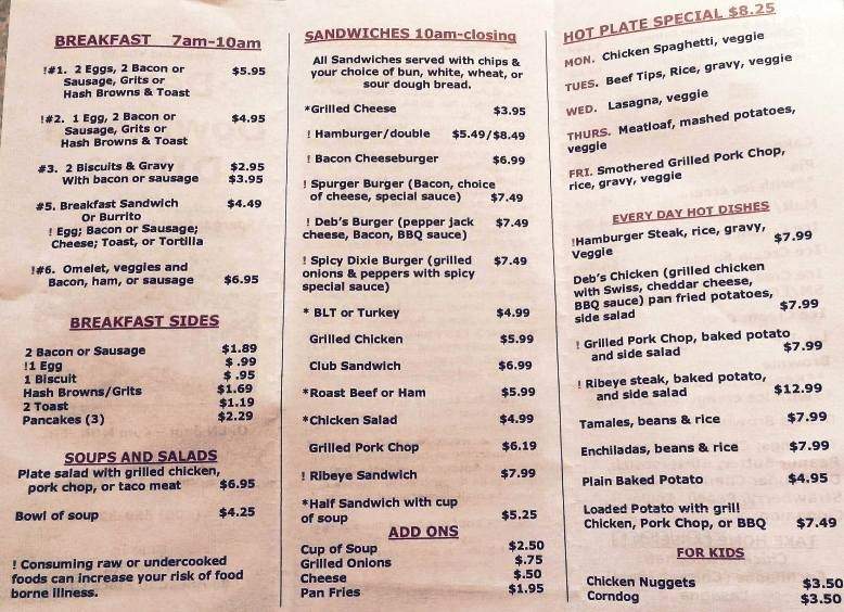 Deb's Downtown Diner - Spurger, TX menu_pic